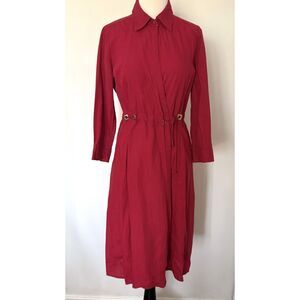 Max Mara Red Linen Long Sleeve Belted Metallic Eyelet Shirt Dress Italy 6 -Stain